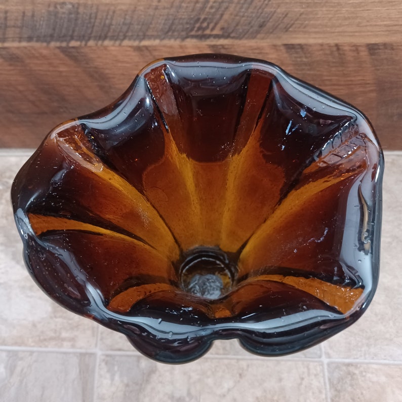 Mid Century Modern Glass Vase Vintage 1960s Brown Art Glass Hand Blown Murano Style Vase Etsy