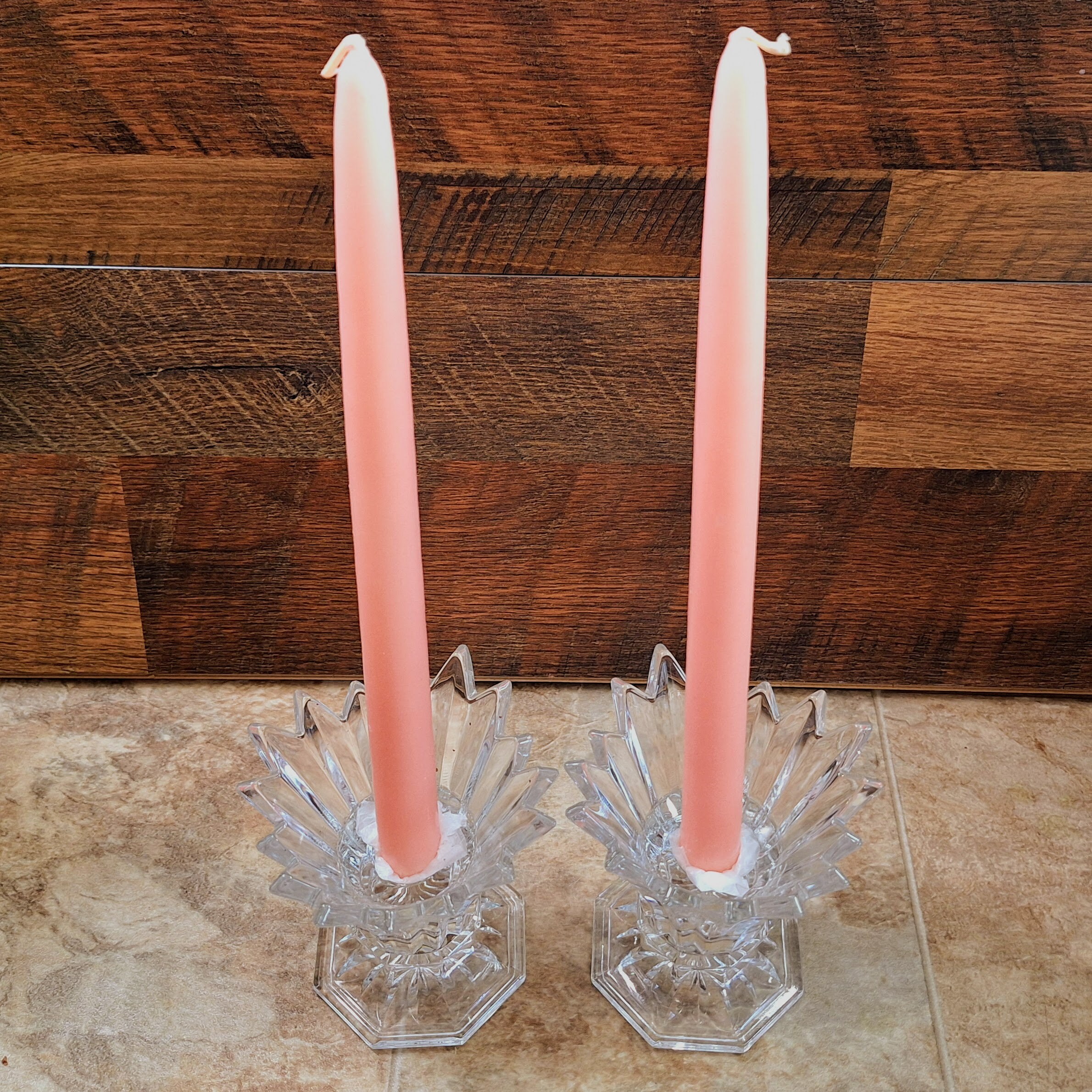 Set of Two Vintage Mikasa Crystal Candle Holders | 1990s Florita