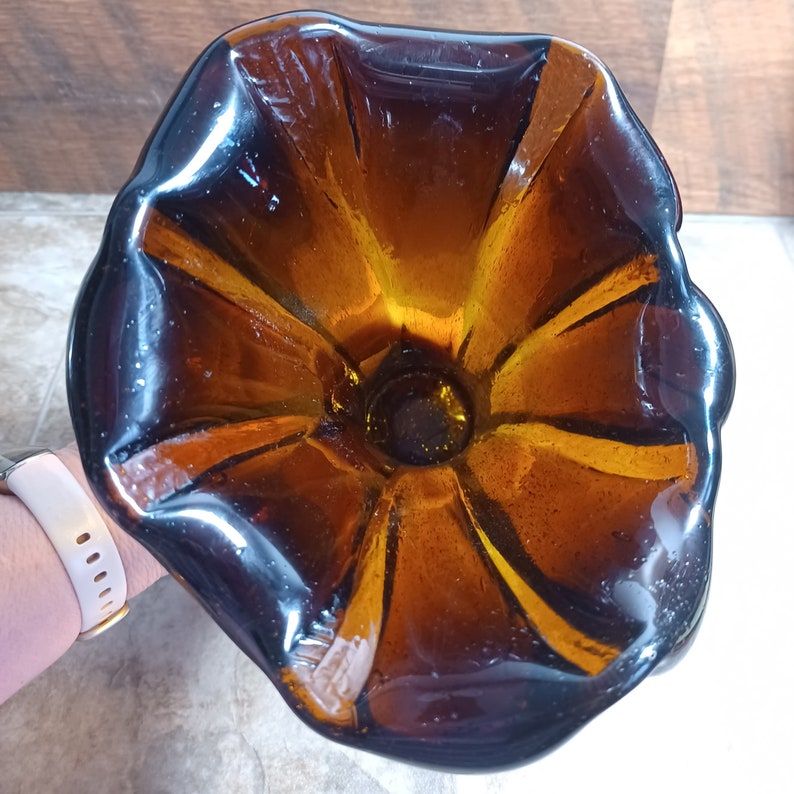 Mid Century Modern Glass Vase Vintage 1960s Brown Art Glass Etsy