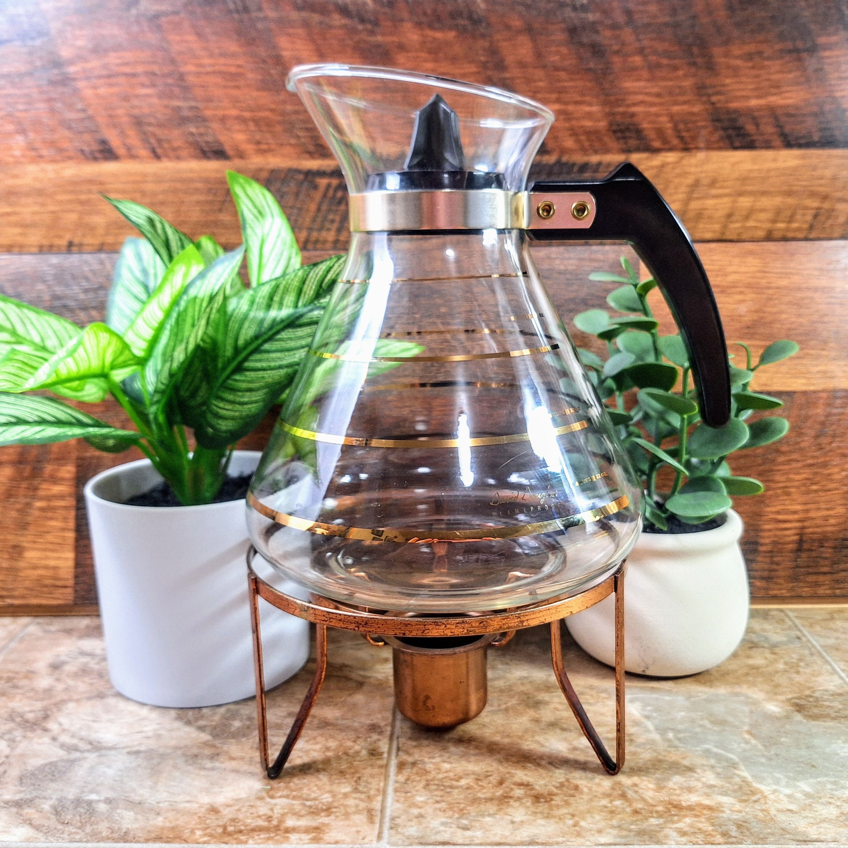 Vintage David Douglas Coffee Carafe with Candle Warmer: 1960s MCM