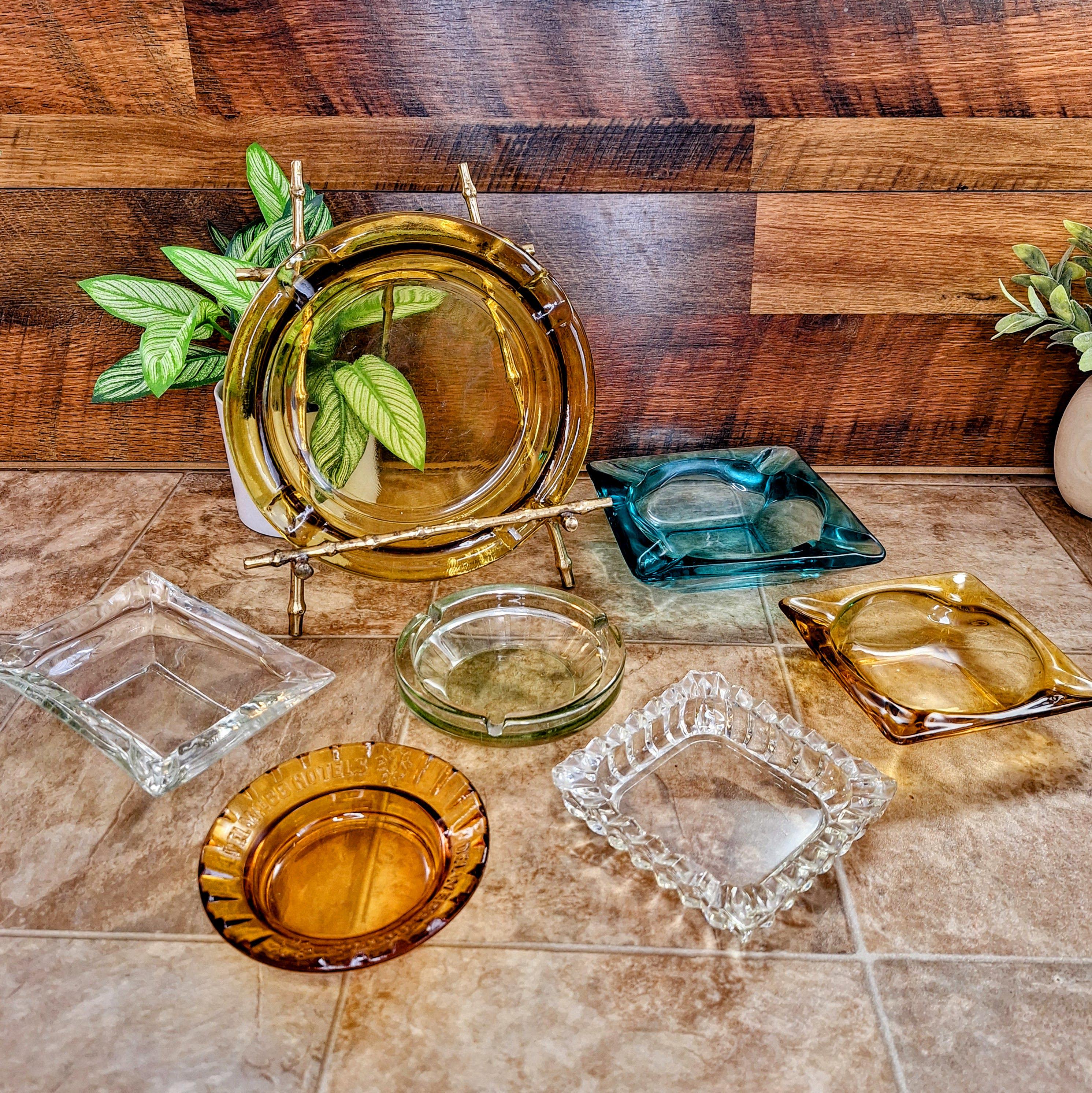 Vintage 1970s Glass Ashtray: MCM Amber Crystal Candle Holder - Etsy