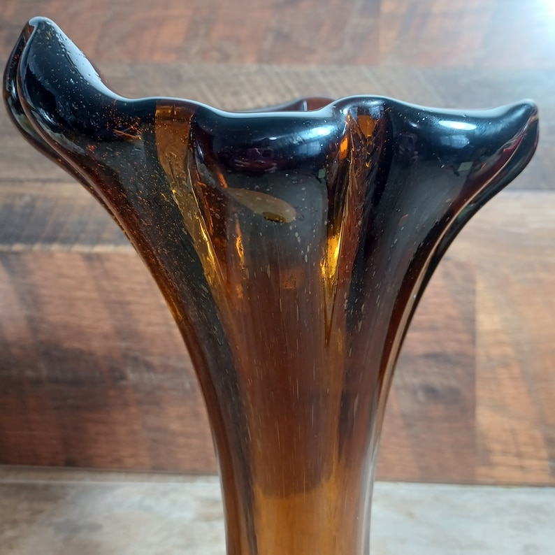 Mid Century Modern Glass Vase Vintage 1960s Brown Art Glass Hand Blown Murano Style Vase Etsy