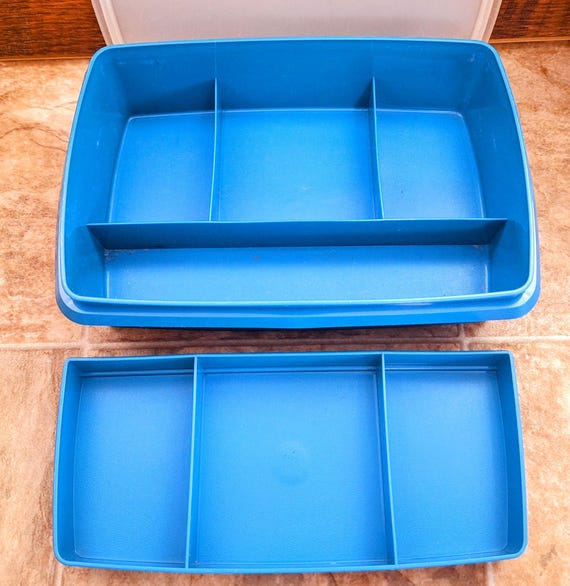 Vintage Tuppercraft Blue Stow N Go Divided Container | Craft