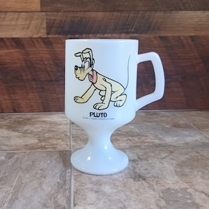 Vintage Disneyland Souvenir Pluto Mug | 1960s Milk Glass Disney Pedestal Mug | Mid Century Milk Glass Disney World Mug