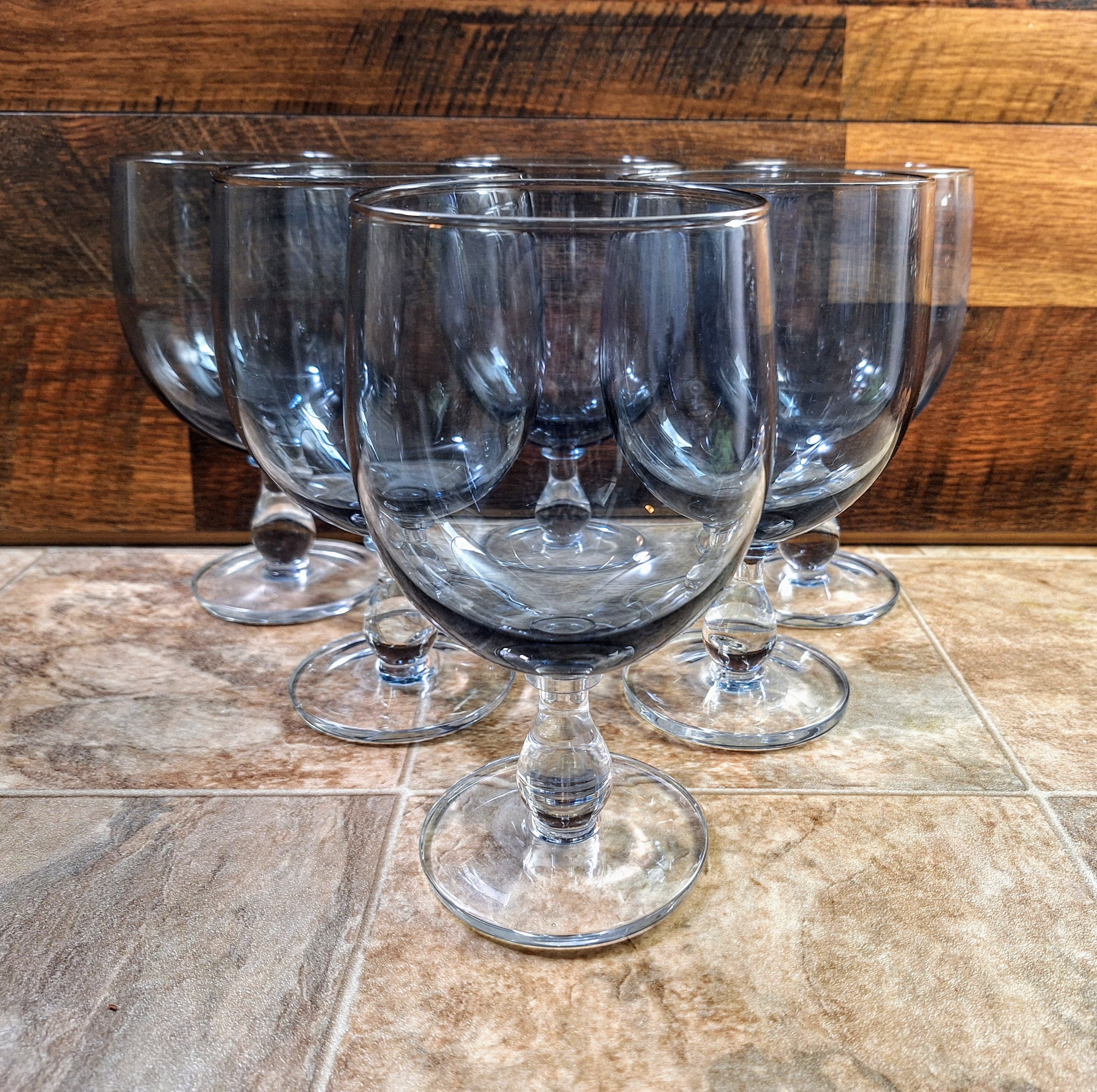 Set of 6 Vintage Smoky Blue Bubble Wine Glasses | 1970s