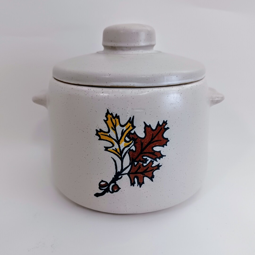 Vintage West Bend Crock Cookie Jar 1970s Rustic Cabin Decor Stoneware