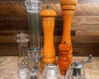 Vintage MCM Pepper Grinders: Wm. Bounds, Mr. Dudley, Olde Thompson, Lucite