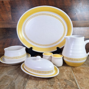 7-piece Hostess Set | 1960s Hacienda Gold Pattern | Vintage Franciscan Stoneware