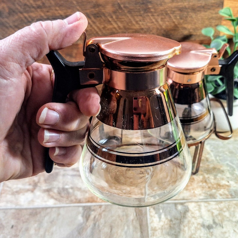 Set of 2 Vintage Syrup Carafes and Stand MCM 1960s Syrup Dispenser