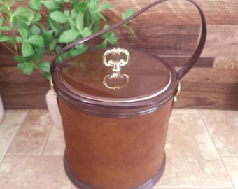 Vintage 1970s Kraftware Ice Bucket: Vinyl Woodgrain, MCM Barware