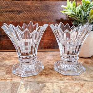 Set of Two Vintage Mikasa Crystal Candle Holders | 1990s Florita Pattern | Footed Candleholder Votive