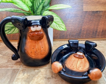 Vintage Douglas 3D Dog Mug and Dish Set: 1980s Russ Berrie Novelty