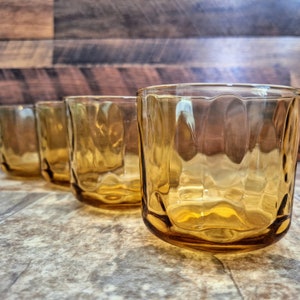 Vintage Set of 4 Juice Glasses | Mid Century Hazel Atlas Thumbprint Amber Glass Tumblers