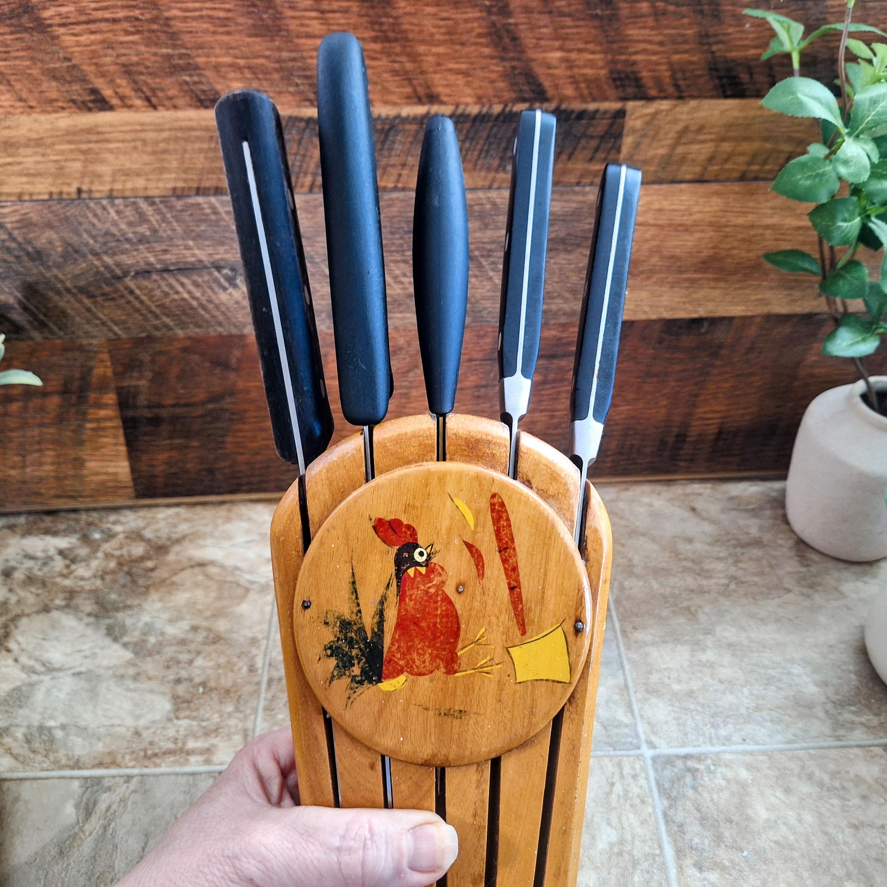 Vintage Handpainted Knife Block: Rooster & Axe, Wall Mounted - Etsy