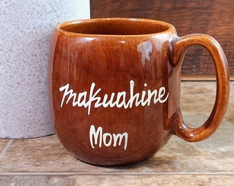 Vintage Makuahine Mom Ceramic Mug | 1970s Hawaii Hand Painted Souvenir Gift Cup