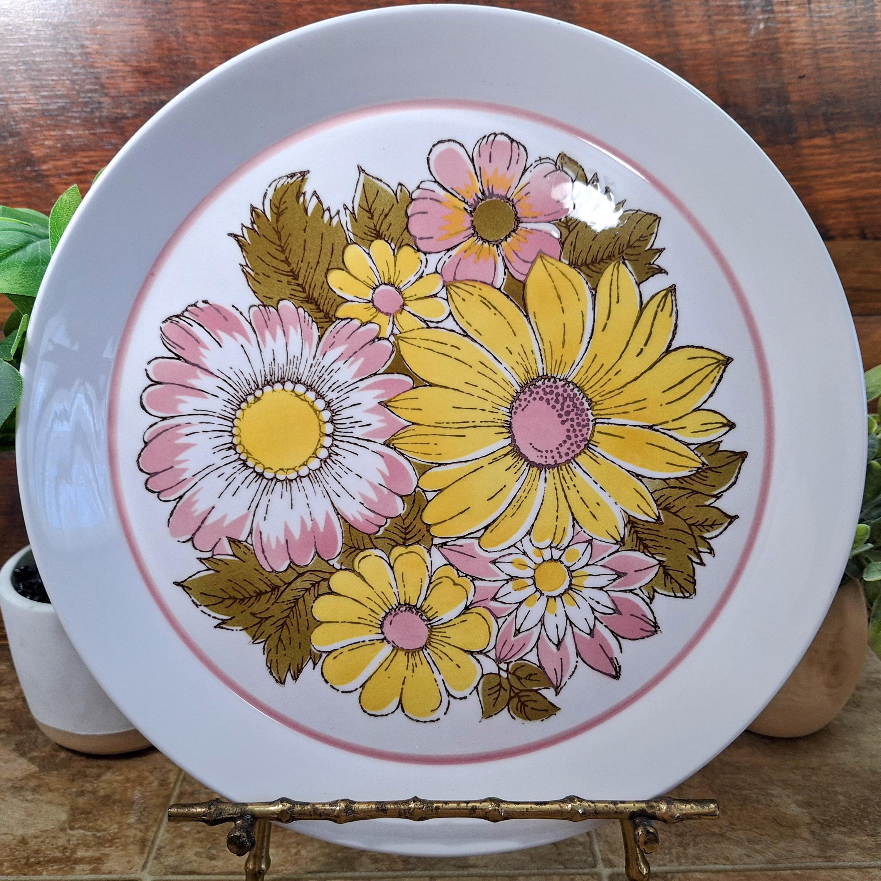 Vintage Mikasa Eden Chop Plate: 1960s Pink & Yellow Flower Platter