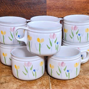 Set of 9 Vintage Coffee Mugs Tea Cups | Fresh Mint Pattern by Studio Nova | 1980s Pastel Floral Mugs