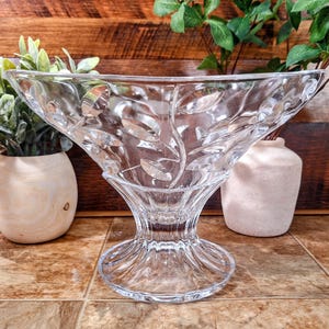 Vintage RCR Crystal Fruit Bowl | Larus Pattern Heavy Cut Glass Bowl | Asymmetric Pedestal Bowl with Vine Design