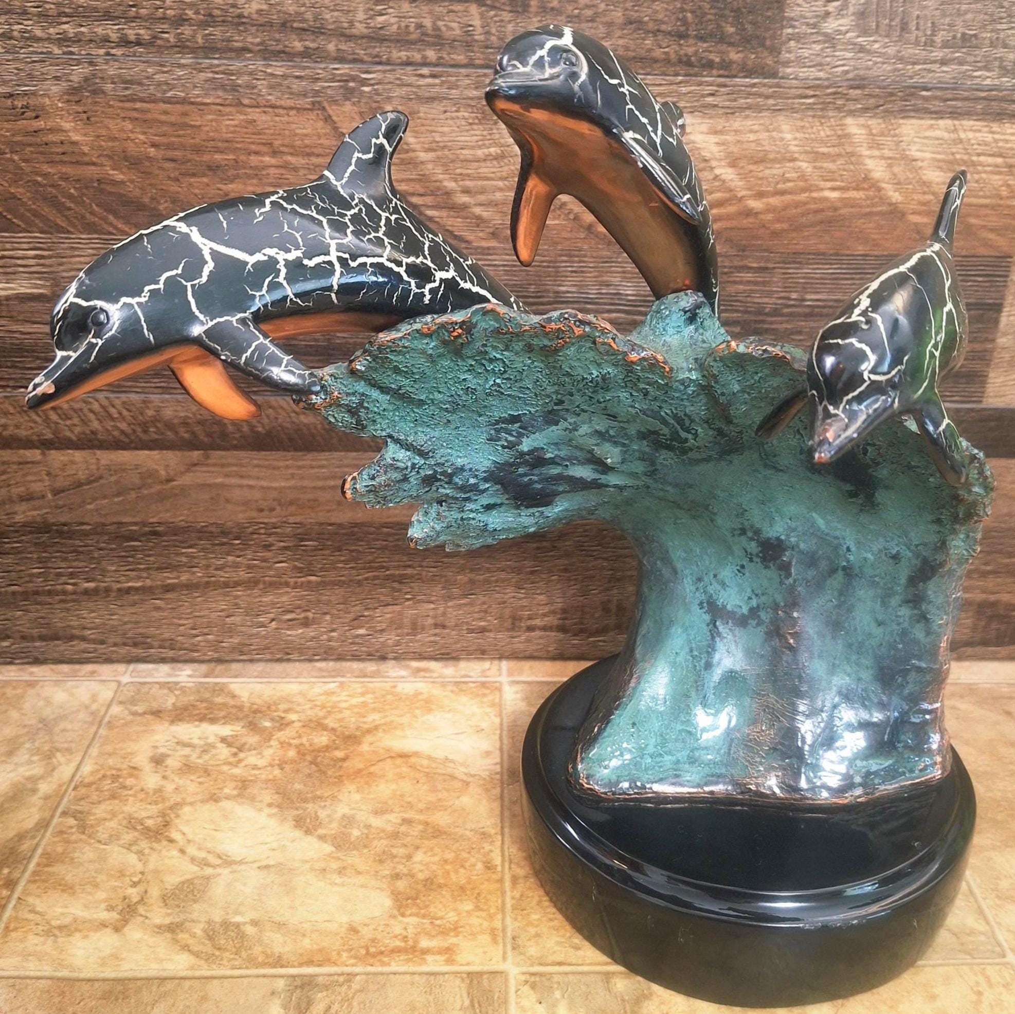 Vintage Bronze Dolphin Joy Sculpture by DONJO: Signed, Dated