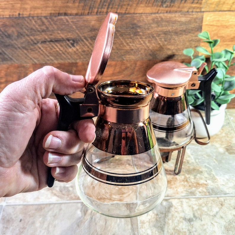 Set of 2 Vintage Syrup Carafes and Stand MCM 1960s Syrup Dispenser