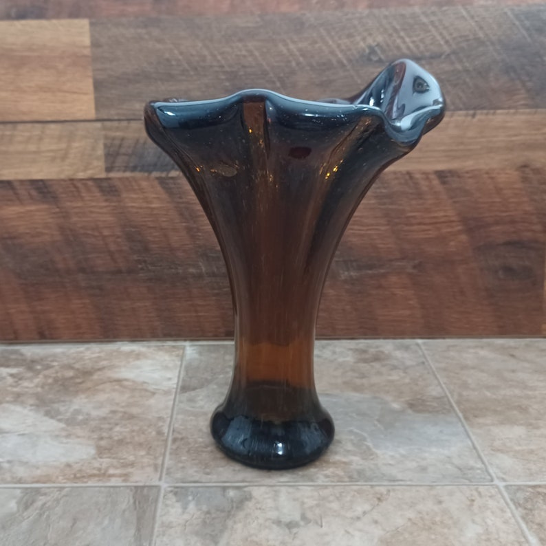 Mid Century Modern Glass Vase Vintage 1960s Brown Art Glass Hand Blown Murano Style Vase Etsy