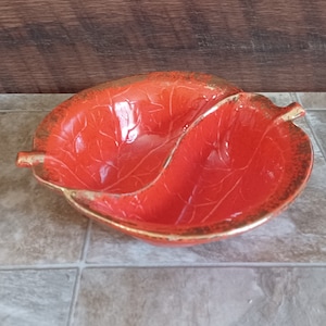 Vintage 1960s Orange Divided Dish | Mid Century Modern Nut Dish