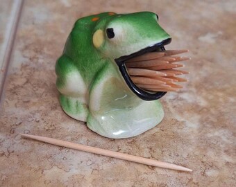 Vintage Green Frog Toothpick Holder: Ceramic Big Mouth Frog - Etsy