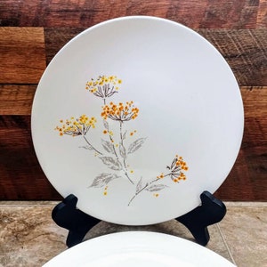 4 Mid Century Modern Dinner Plates | Vintage Knowles China Designed by Kala  | 1950s Orange and Yellow Flower Plates