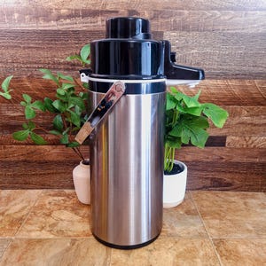 Vintage Insulated Pumper Airpot Style Hot or Cold Carafe | 1980s Air Pump Coffee Pot with 360 Degree Rotating Base
