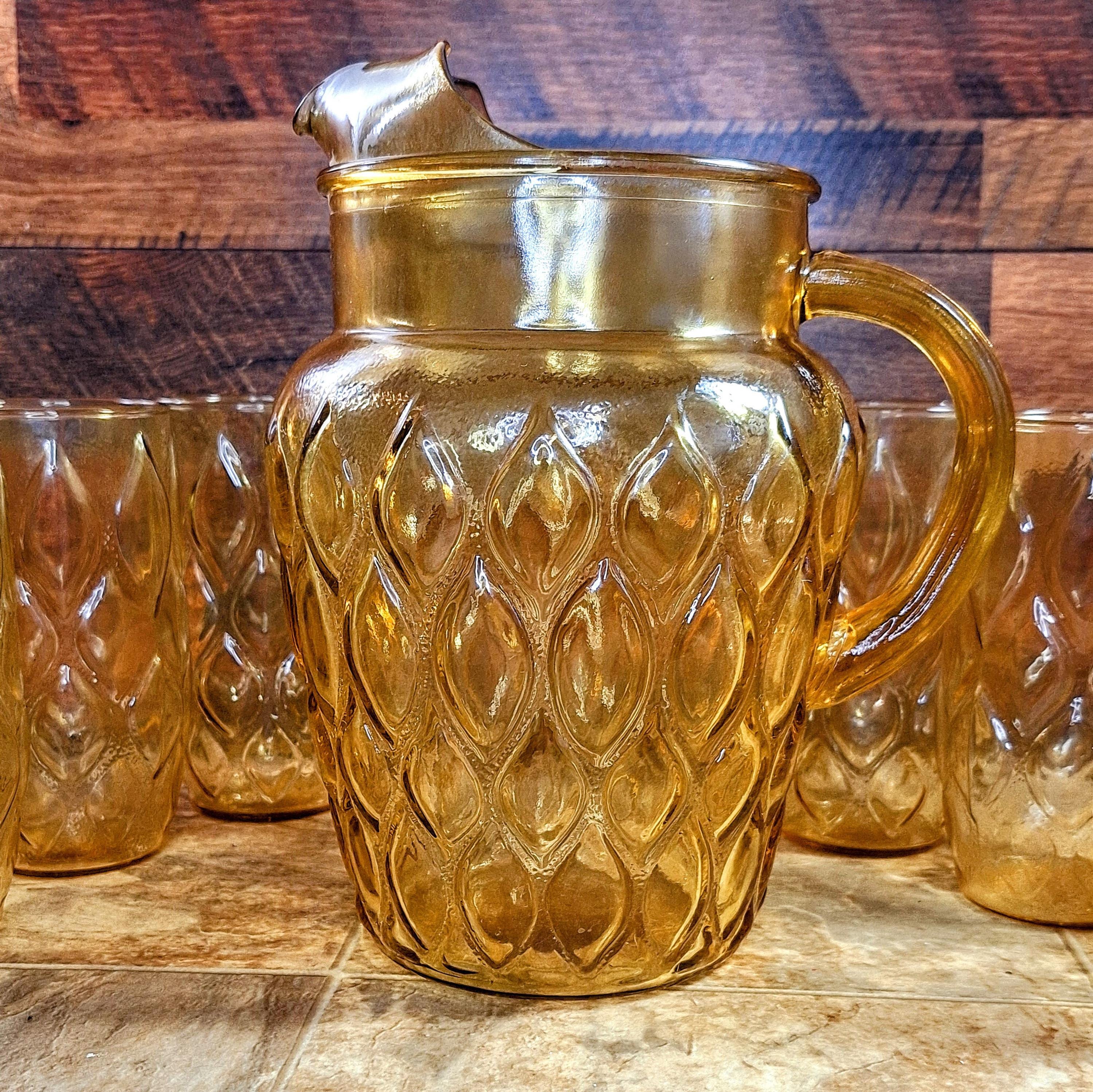 Vintage Anchor Hocking Madrid Amber Pitcher & Tumbler Set - Etsy