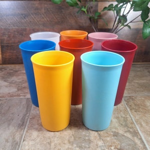 Set of 8 Vintage Tuperware Tumblers | 9 oz. Plastic Stackable Picnic/Outdoor/Safety Cups | Style #116