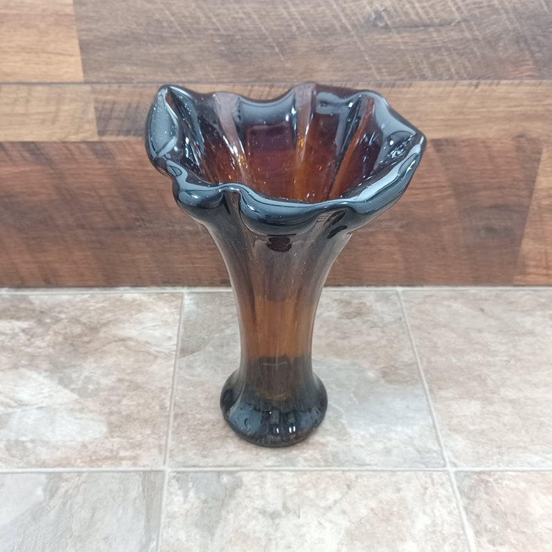Mid Century Modern Glass Vase Vintage 1960s Brown Art Glass Hand Blown Murano Style Vase Etsy
