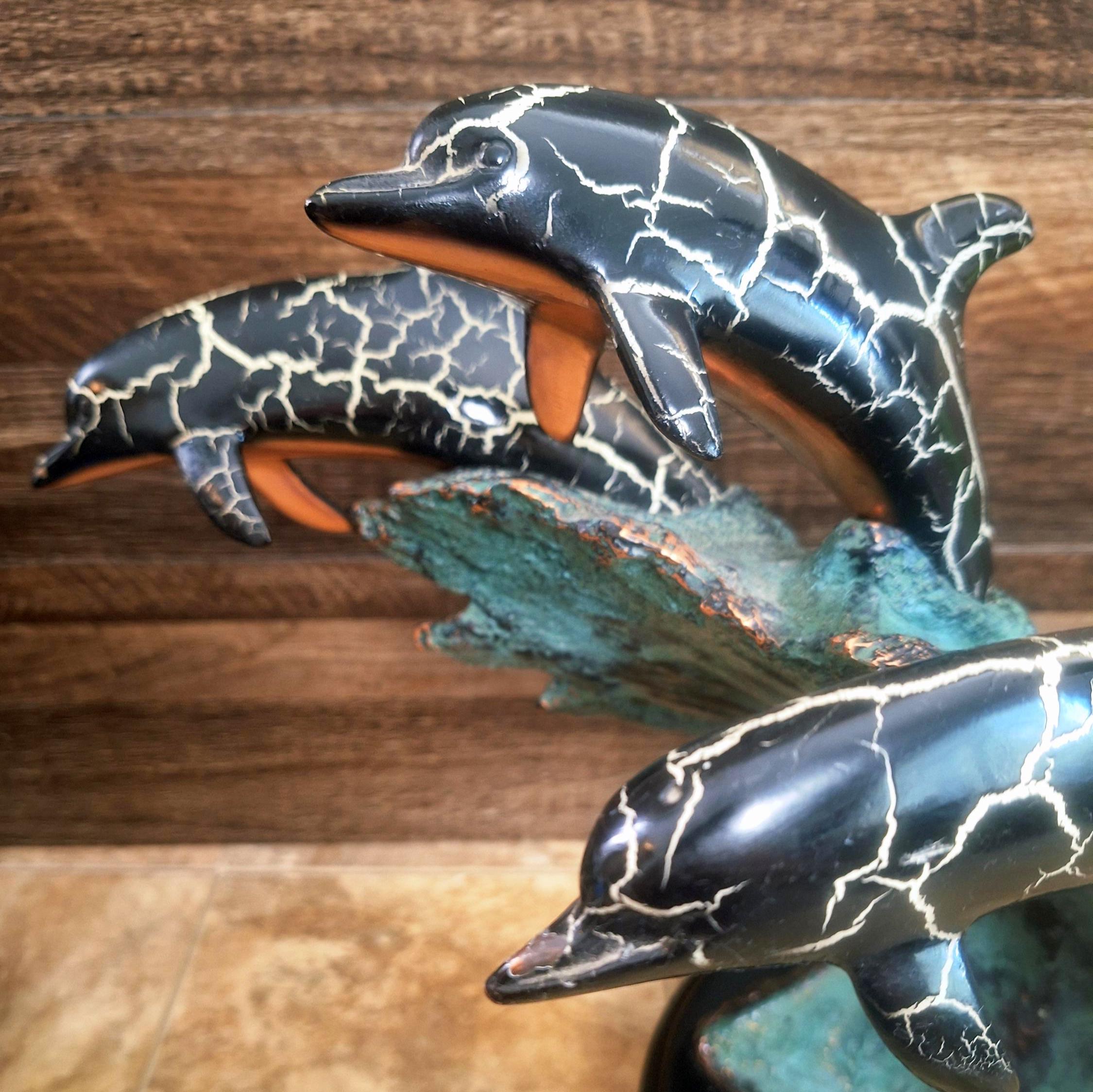 Vintage Bronze Dolphin Joy Sculpture by DONJO: Signed, Dated
