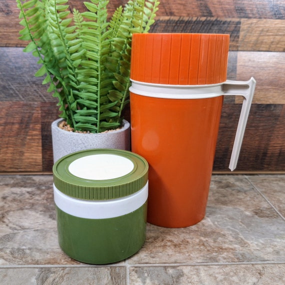 Vintage Thermos Set: Orange Bottle & Olive Food Jar - Etsy
