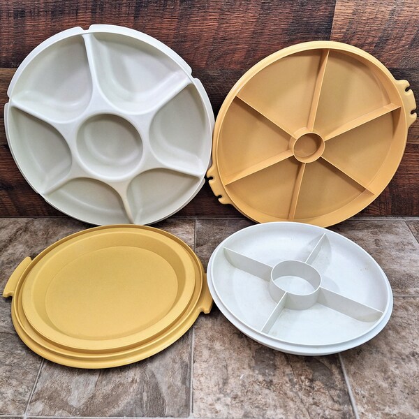 Vintage Tupperware Party Server Set | Set of 4 Party Trays | 1970s Divided Serving Dishes with Lids