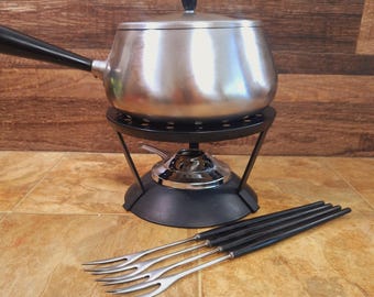 MCM Stainless Steel Fondue Kit: Vintage 1970s 8-Piece Set