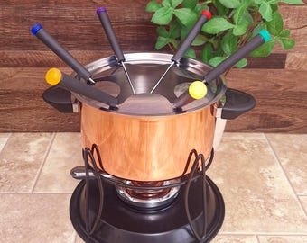 Vintage Stainless Steel Fondue Pot Set: MCM Kitchenware with Forks