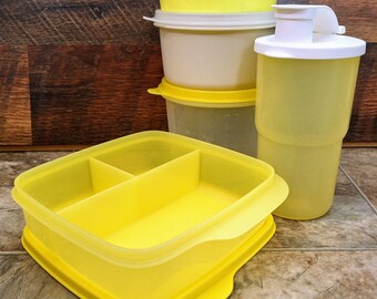 Vintage Yellow Tupperware Snack Set: Lunch-it Container & Sipper