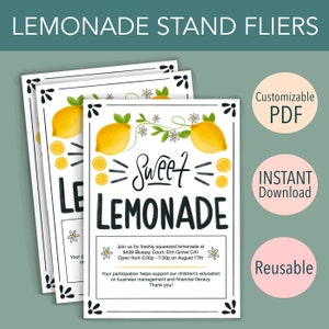 Lemonade Stand Flyer, Lemonade Invitation, Kids Summer Activity, Homeschool Resource