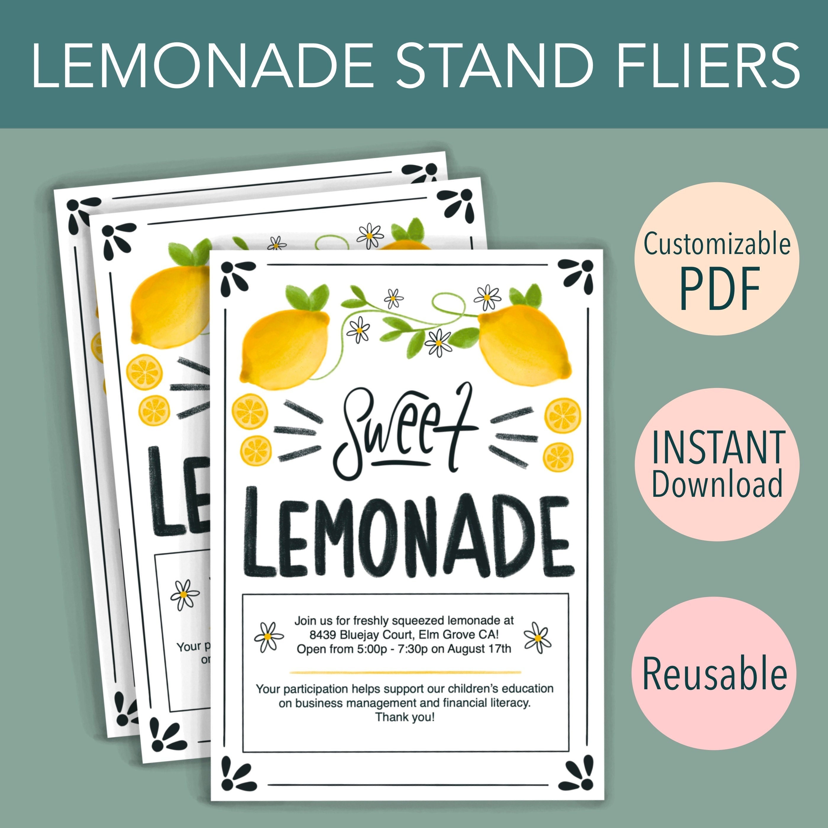 Lemonade Stand Flyer Lemonade Invitation Kids Summer Activity