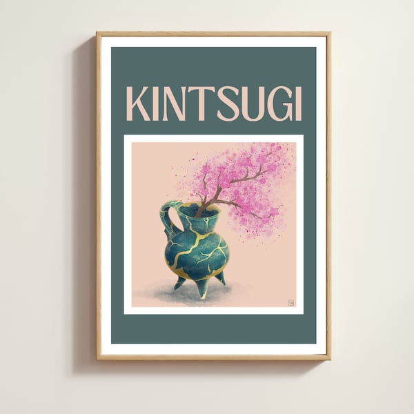 Impression d'art - Kintsugi - A4 - Poterie, Cerisier, Japon - Print - Décoration murale