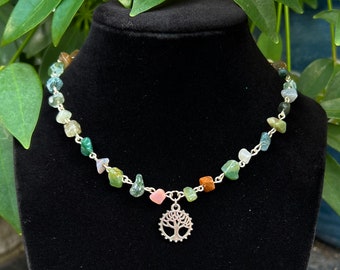 Tree Pendant Crystal Necklace | Jasper | Adjustable |