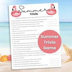 Summer Trivia Game, Summer Party Game, Pool Party Games, Family Trivia Game, 4th of July Trivia, Summer Activity, Vacation Games, Fun Facts