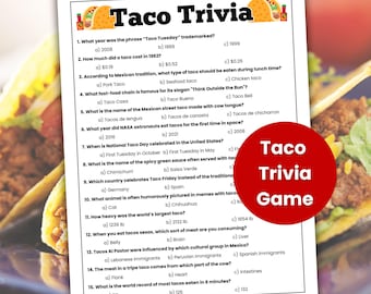 Taco Trivia Spiel, Fiesta Taco Trivia, Taco Gesellschaftsspiel, Essen Trivia, Taco Geburtstagsspiel, Taco Nachtspiele, Mexikanisches Gesellschaftsspiel