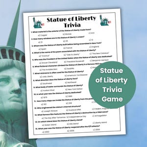 Statue of Liberty Trivia Game, 4th of July Games, History Classroom Activity, Games for Seniors, USA Trivia, Patriotic Trivia, Vacation Game