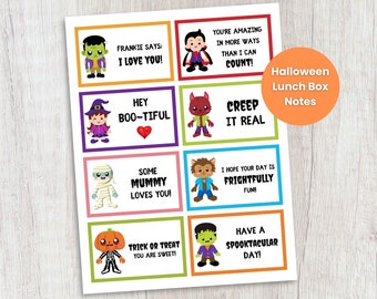 Set of 32 Halloween Lunchbox Notes for Kids - Fun Back to School Halloween Lunch Box Cards, Printable Kids Notes