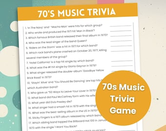 70s Music Trivia Game, 70s Theme Party Game, 70s Trivia, Trivia Game for Teens and Adults, Office Party Game, Pub Trivia