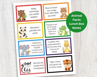 Interesting Animal Facts Lunchbox Notes, Lunch Box Notes for Kids Printable, Editable Lunchbox Cards, School Lunch Ideas