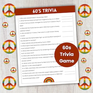 60s Trivia Game, 60s Theme Party Game, Decades Trivia, Team Building Game, Retro Party Game, Senior Citizen Activity, Birthday Trivia