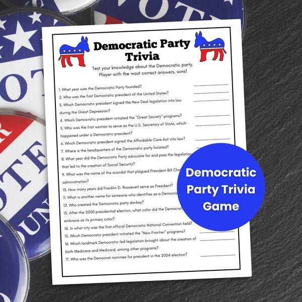 Democratic Party Trivia Game, 2024 Election Game, Election Party Game, Family Game Night, Patriotic Games, US Presidents Game, Trivia Night